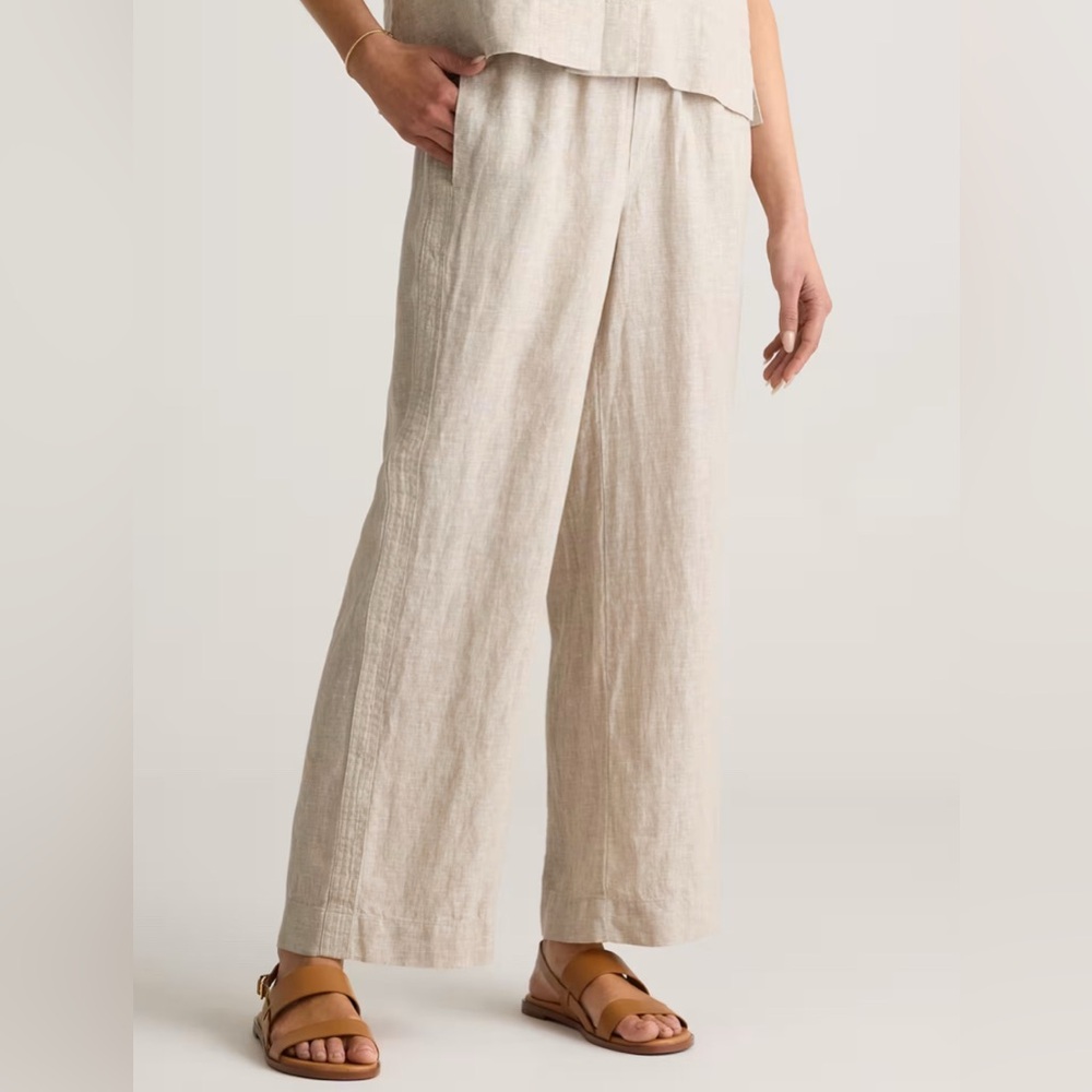 Quince Women's Wide-Leg Drawstring Linen Pants in Light Beige - Picture 3 of 3